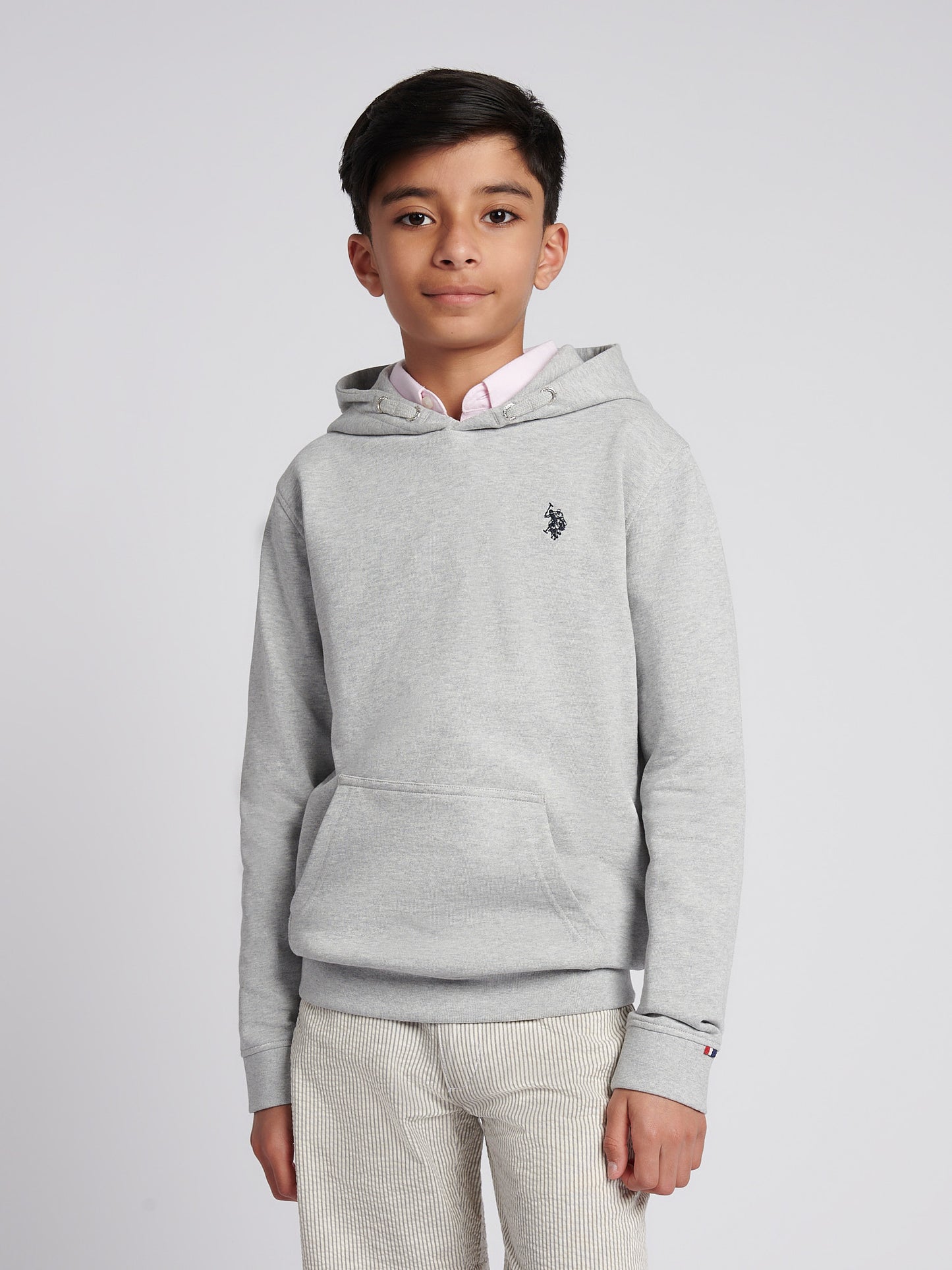 Boys Double Horsemen Hoodie in Mid Grey Marl