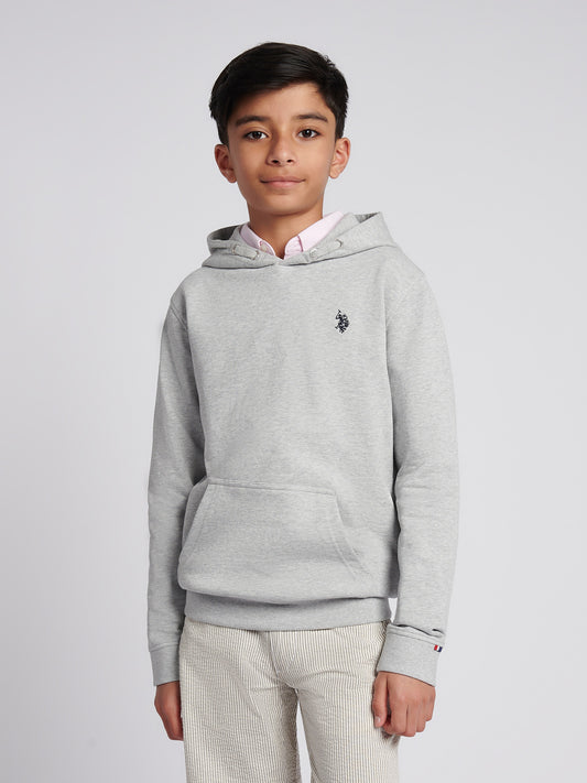 Boys Double Horsemen Hoodie in Mid Grey Marl