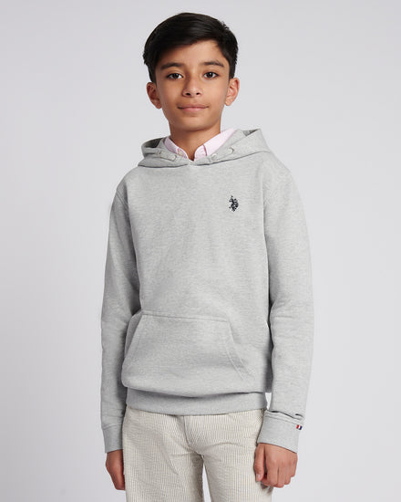 Boys Double Horsemen Hoodie in Mid Grey Marl