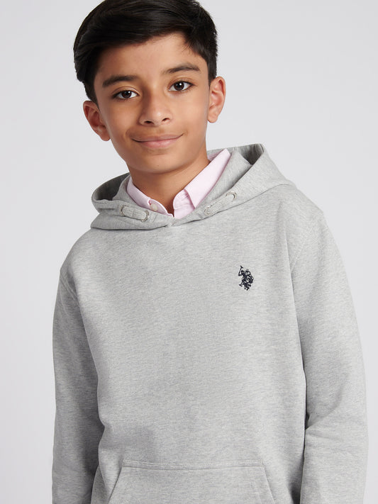 Boys Double Horsemen Hoodie in Mid Grey Marl