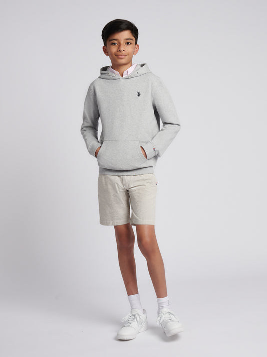 Boys Double Horsemen Hoodie in Mid Grey Marl