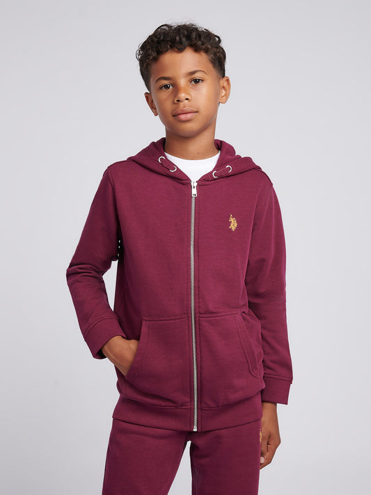 Boys Double Horsemen Zip Hoodie in Grape Wine