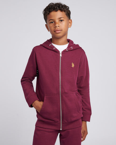 Boys Double Horsemen Zip Hoodie in Grape Wine
