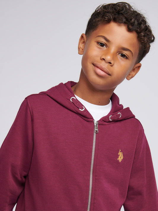 Boys Double Horsemen Zip Hoodie in Grape Wine