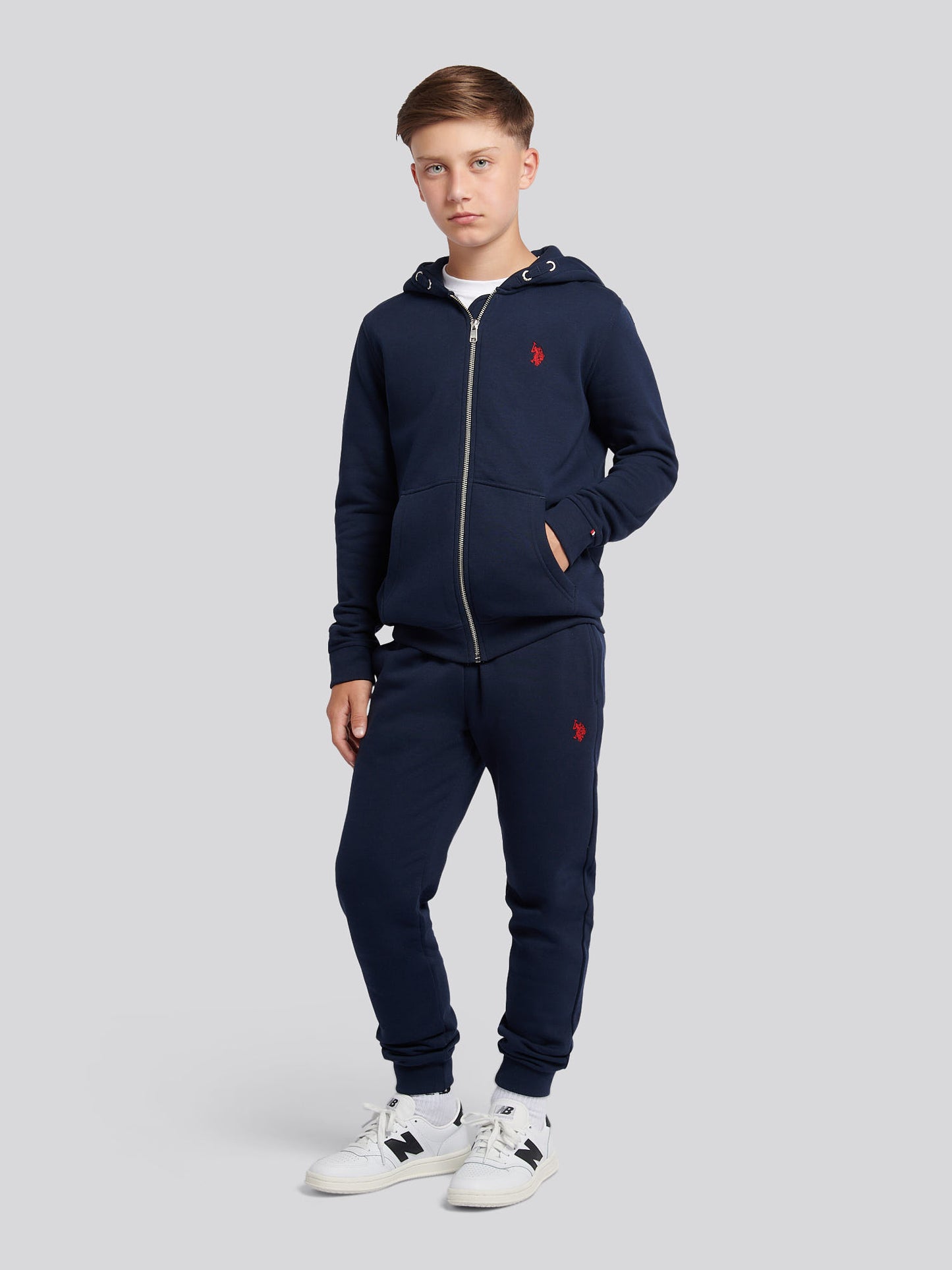 Boys Double Horsemen Zip Hoodie Dark Sapphire Navy / Haute Red DHM