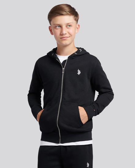 Boys Double Horsemen Zip Hoodie in Black Bright White DHM