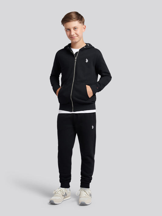 Boys Double Horsemen Zip Hoodie in Black Bright White DHM