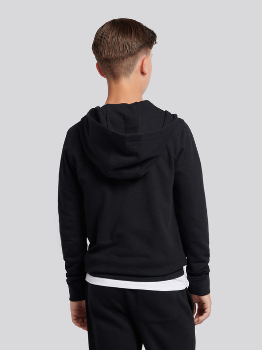 Boys Double Horsemen Zip Hoodie in Black Bright White DHM