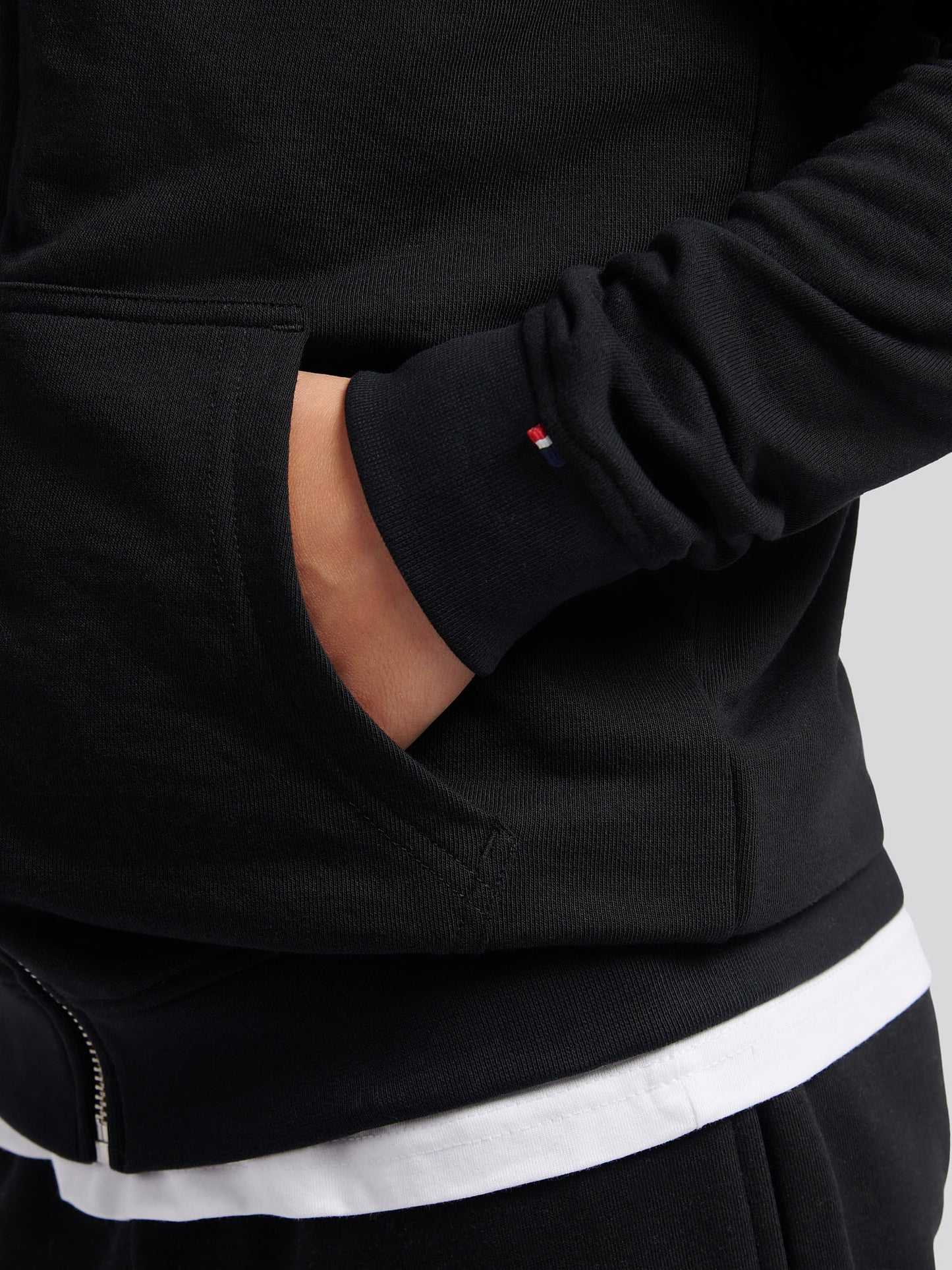 Boys Double Horsemen Zip Hoodie in Black Bright White DHM