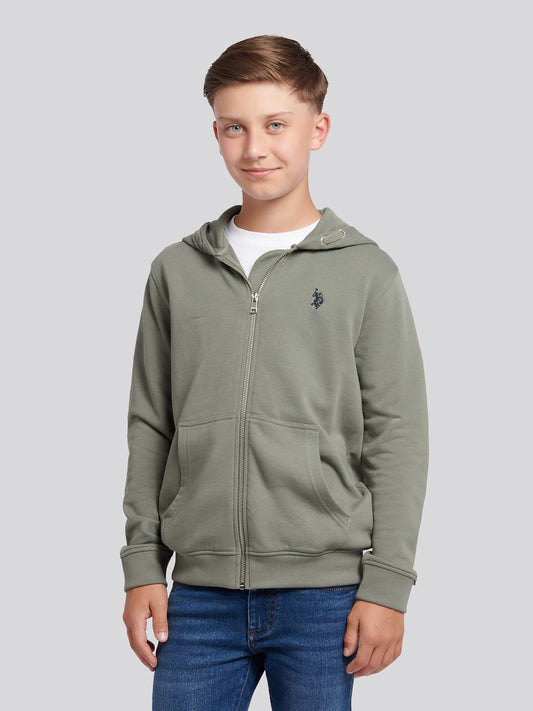 Boys Double Horsemen Zip Hoodie in Mulled Basil