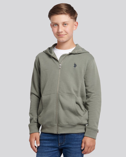 Boys Double Horsemen Zip Hoodie in Mulled Basil