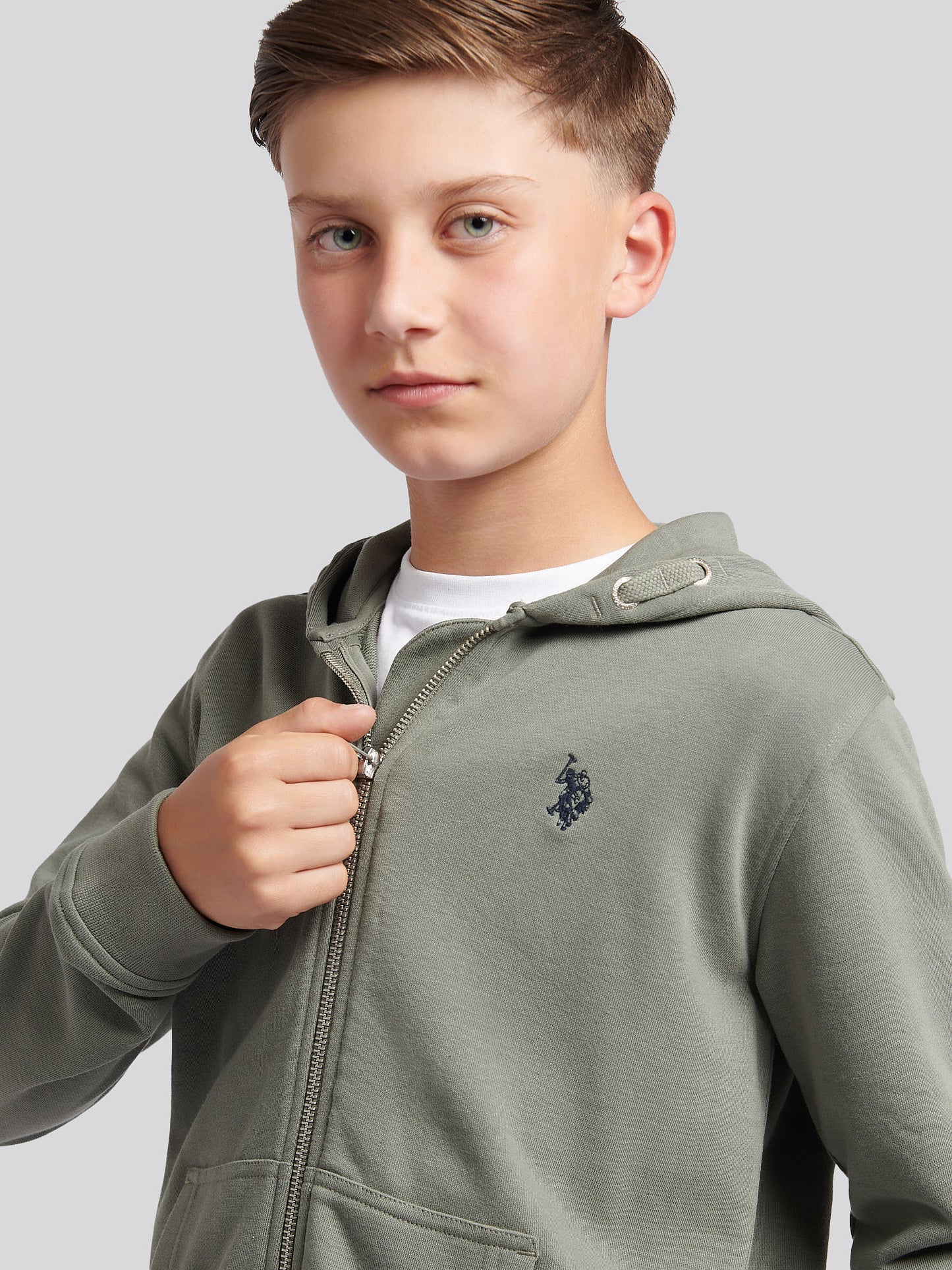 Boys Double Horsemen Zip Hoodie in Mulled Basil