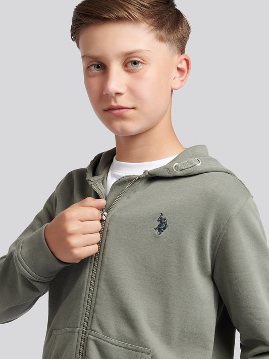 Boys Double Horsemen Zip Hoodie in Mulled Basil