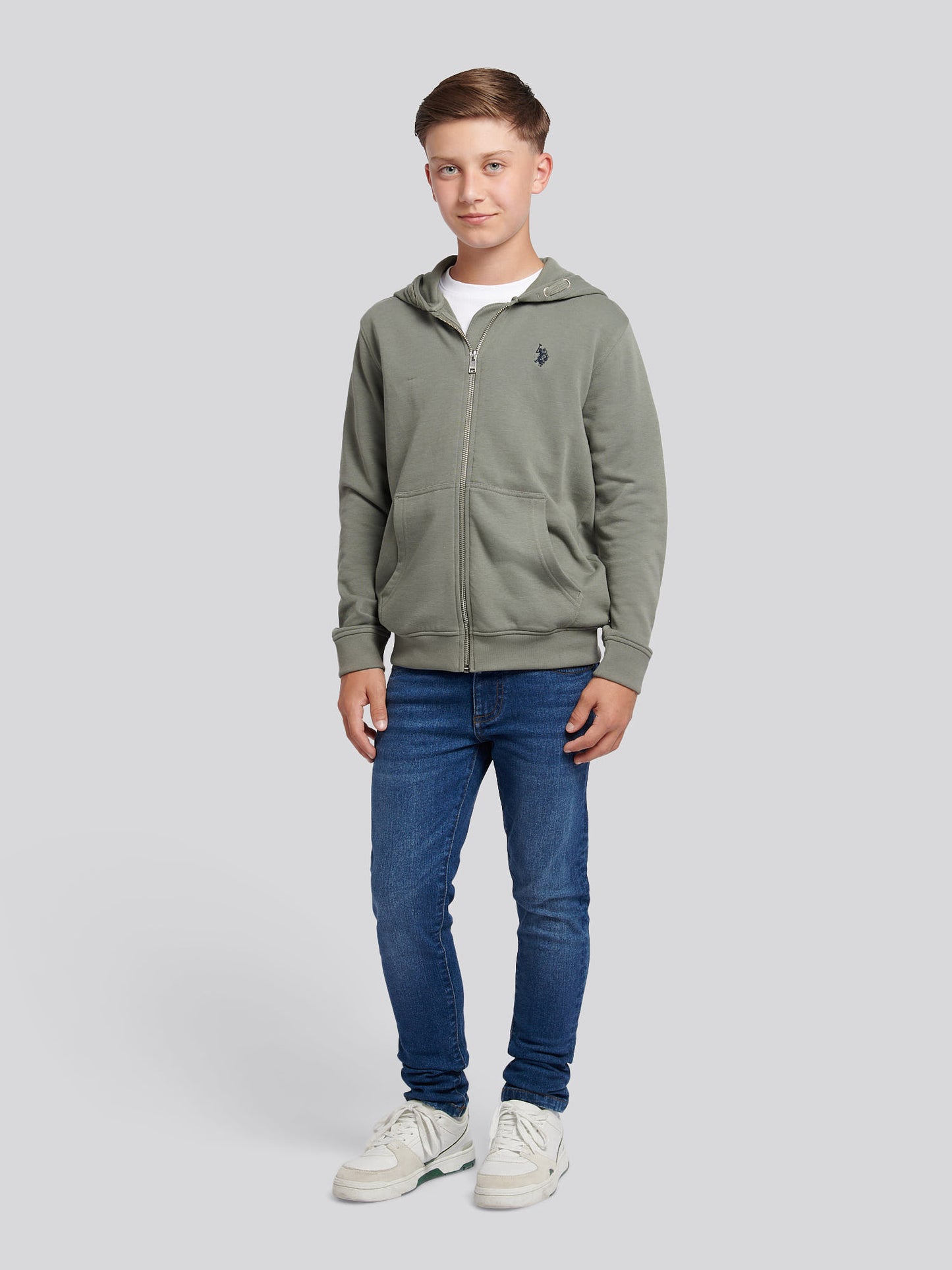 Boys Double Horsemen Zip Hoodie in Mulled Basil