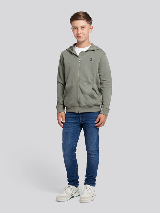 Boys Double Horsemen Zip Hoodie in Mulled Basil
