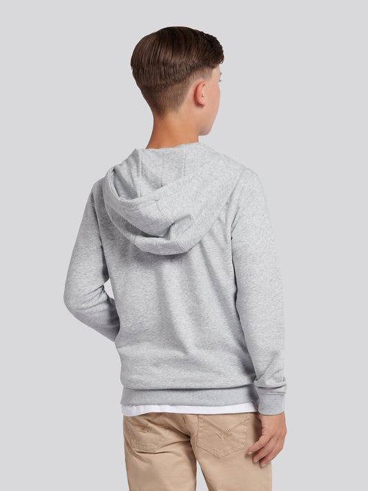 Boys Double Horsemen Zip Hoodie in Mid Grey Marl