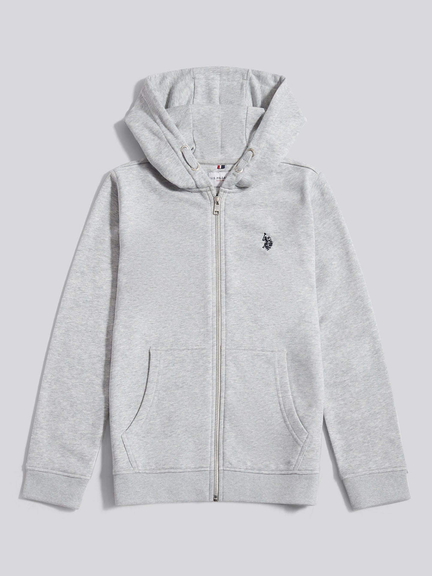 Boys Double Horsemen Zip Hoodie in Mid Grey Marl