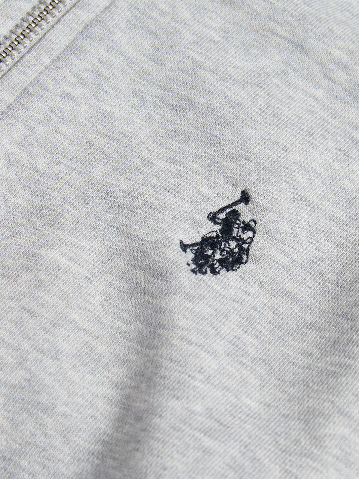 Boys Double Horsemen Zip Hoodie in Mid Grey Marl