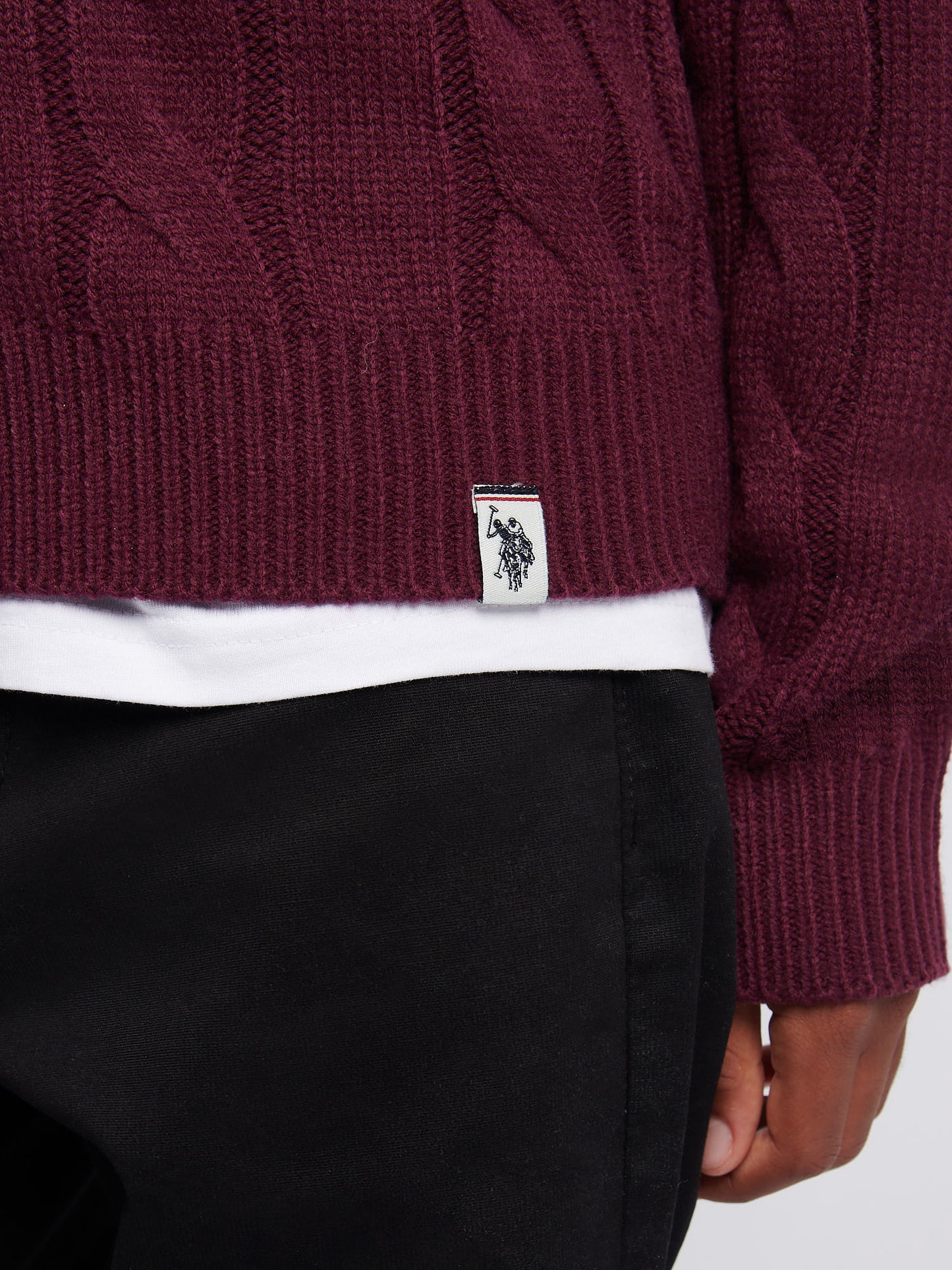 Boys Cable Knit Crew in Grape Wine