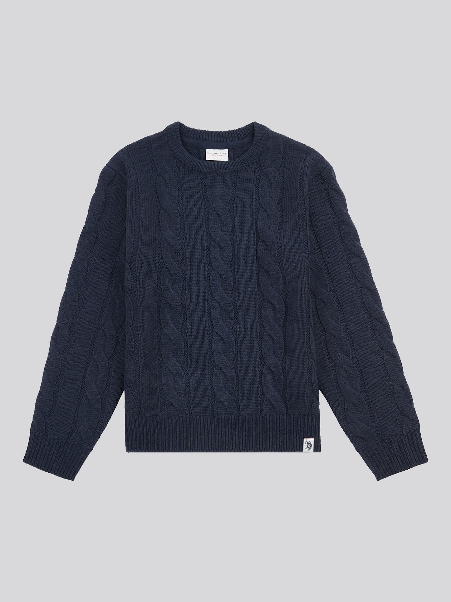 Boys Cable Knit Crew in Dark Sapphire Navy