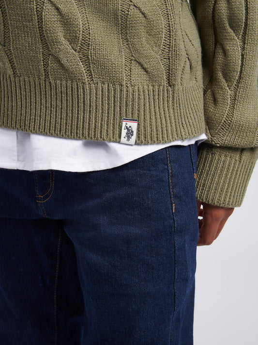 Boys Cable Knit Crew in Mulled Basil