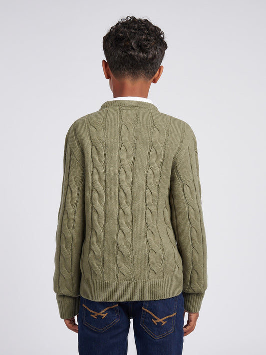 Boys Cable Knit Crew in Mulled Basil