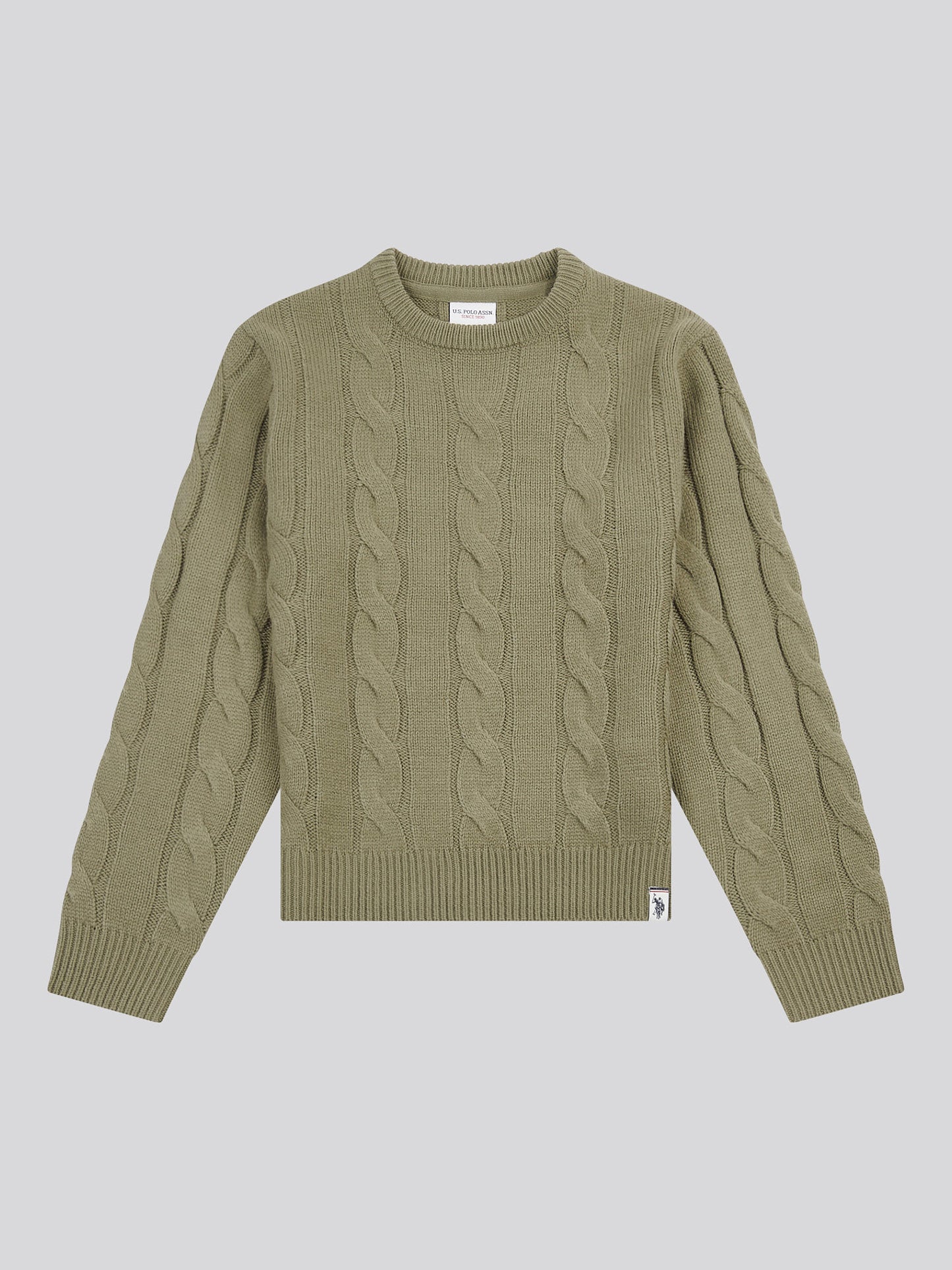 Boys Cable Knit Crew in Mulled Basil