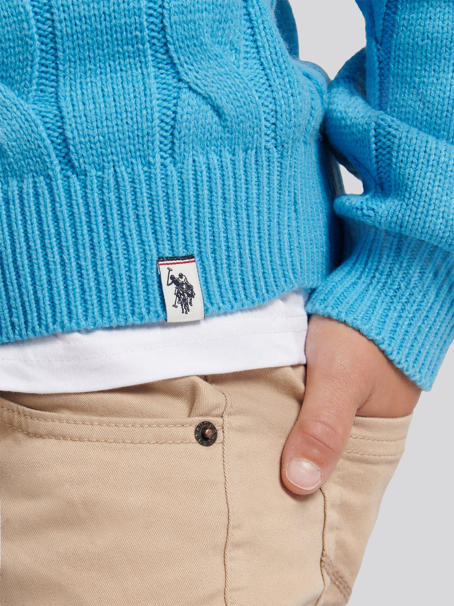 Boys Cable Knit Crew in Heritage Blue
