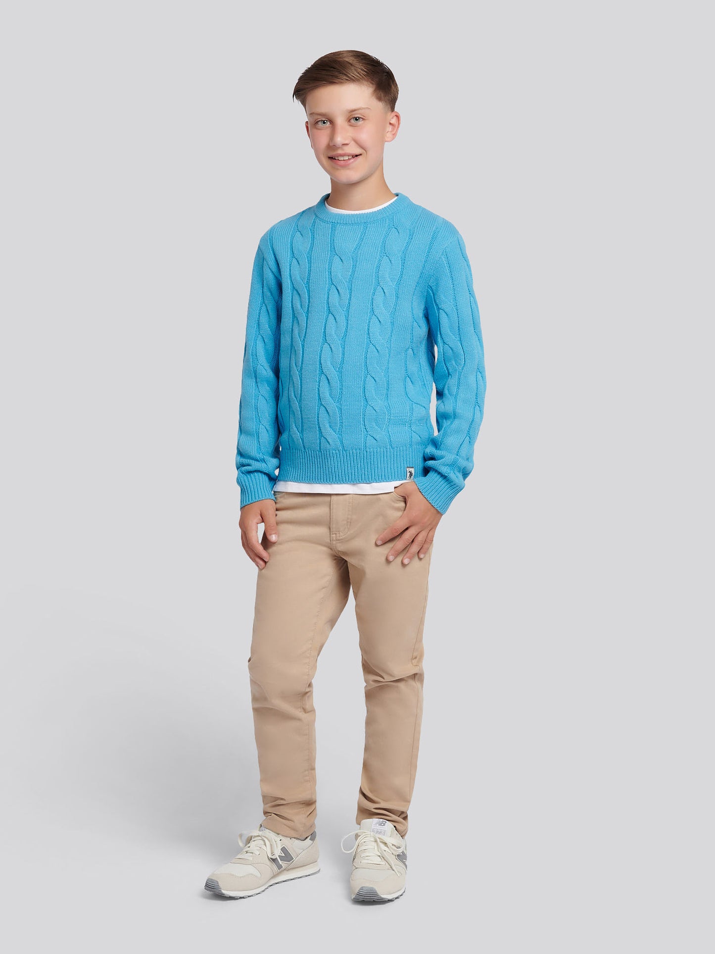 Boys Cable Knit Crew in Heritage Blue