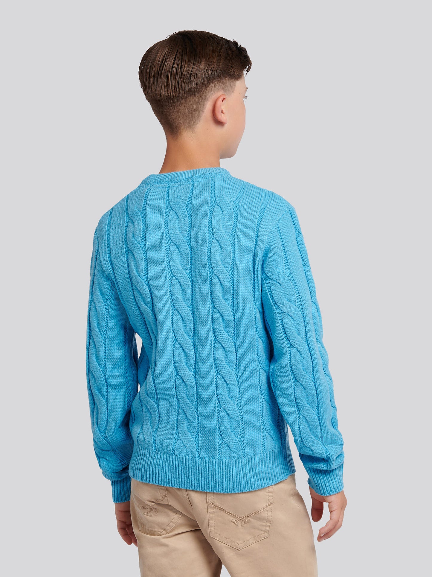 Boys Cable Knit Crew in Heritage Blue