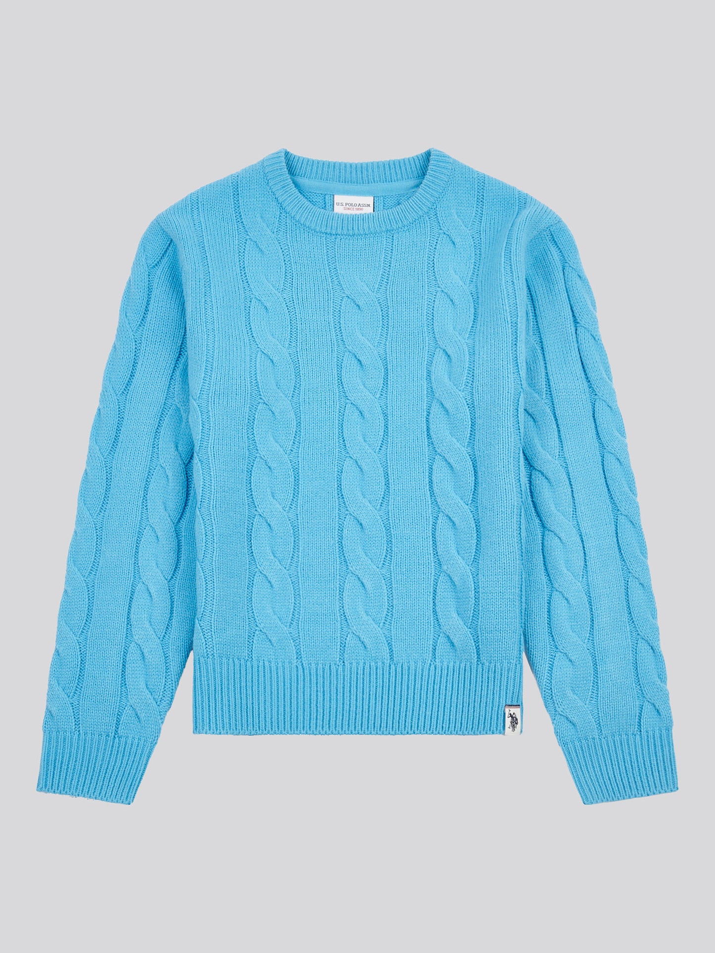 Boys Cable Knit Crew in Heritage Blue