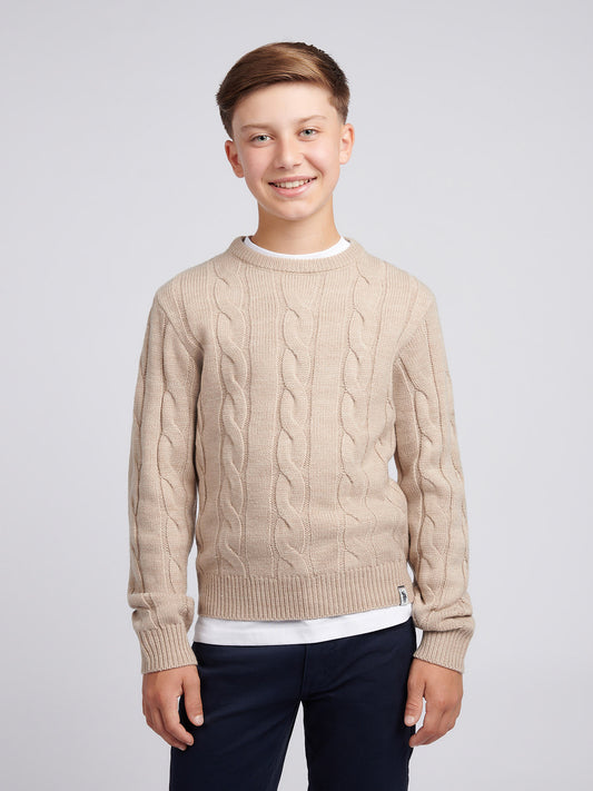 Boys Cable Knit Crew in Atmosphere Marl