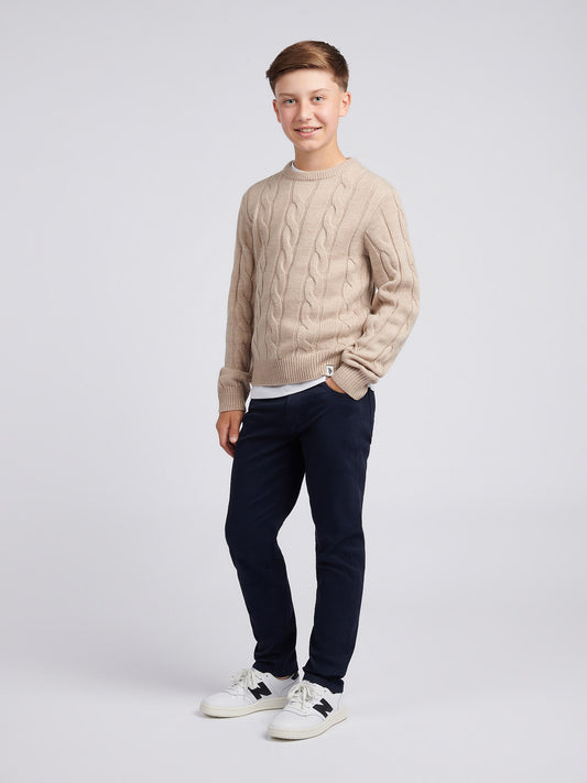 Boys Cable Knit Crew in Atmosphere Marl