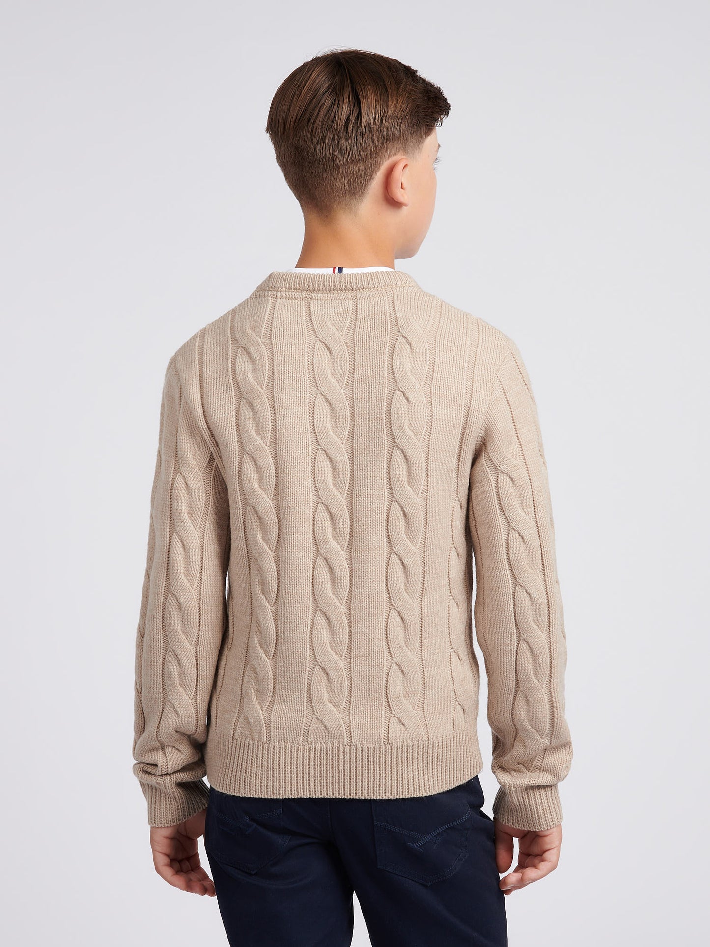 Boys Cable Knit Crew in Atmosphere Marl