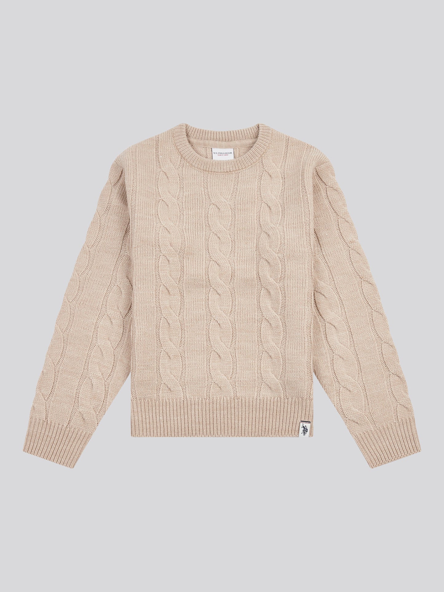 Boys Cable Knit Crew in Atmosphere Marl