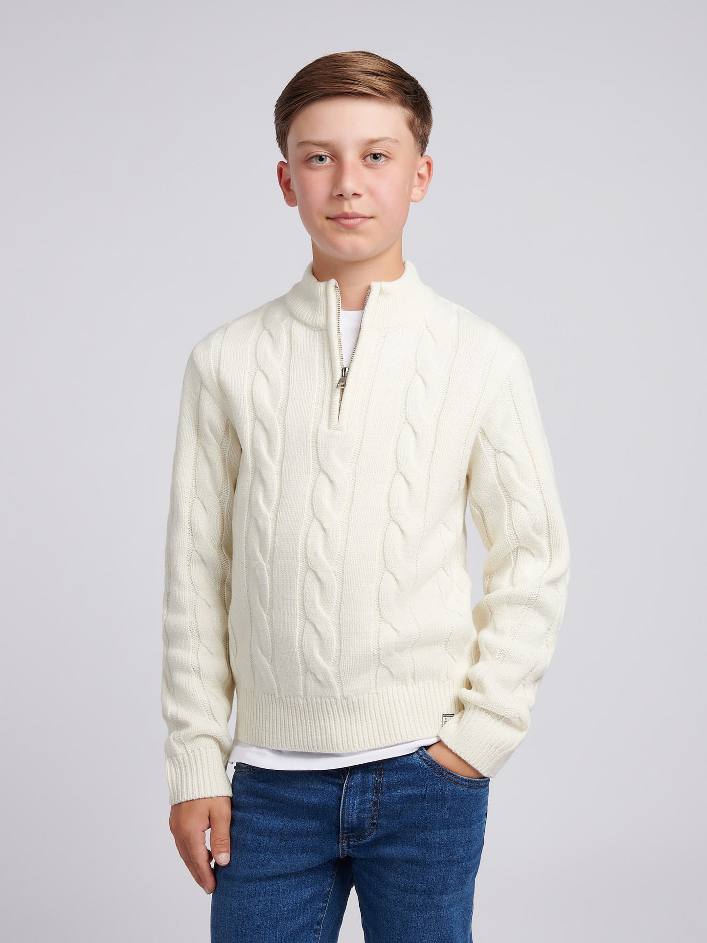 Boys Cable Knit Funnel in Whisper White