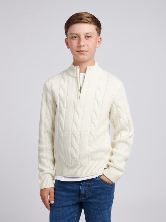 Boys Cable Knit Funnel in Whisper White