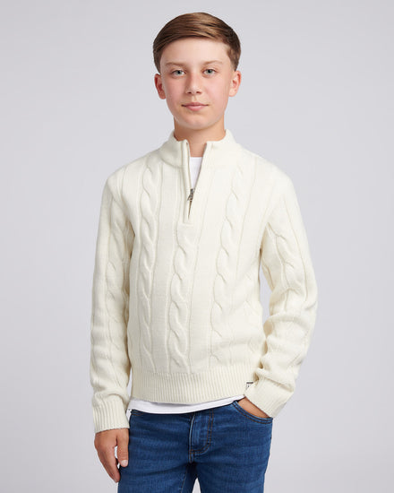Boys Cable Knit Funnel in Whisper White