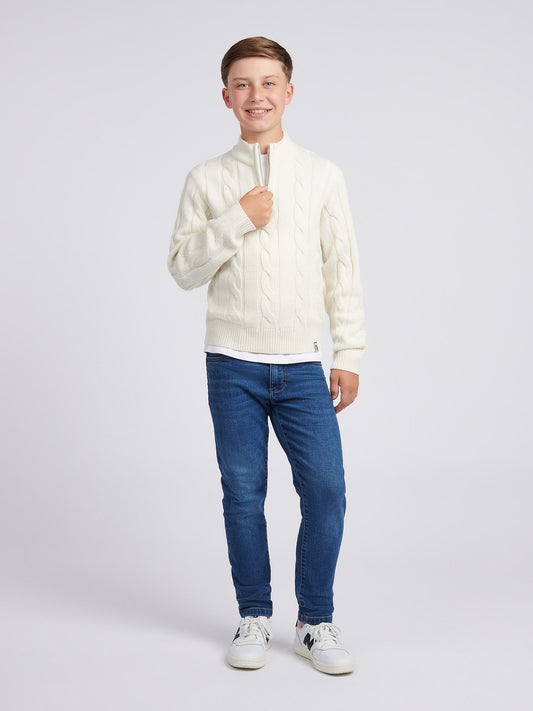 Boys Cable Knit Funnel in Whisper White