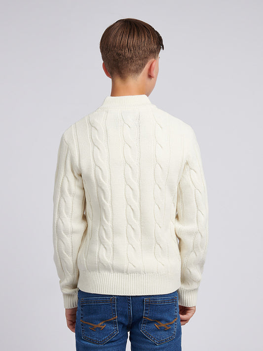 Boys Cable Knit Funnel in Whisper White