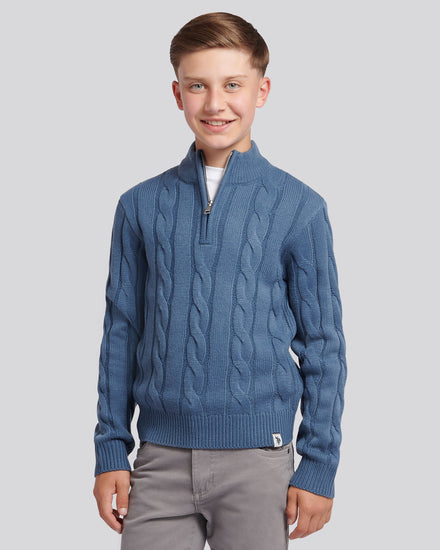 Boys Cable Knit Funnel in Vintage Indigo