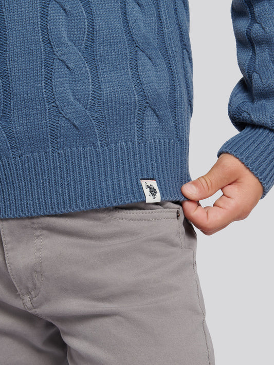 Boys Cable Knit Funnel in Vintage Indigo