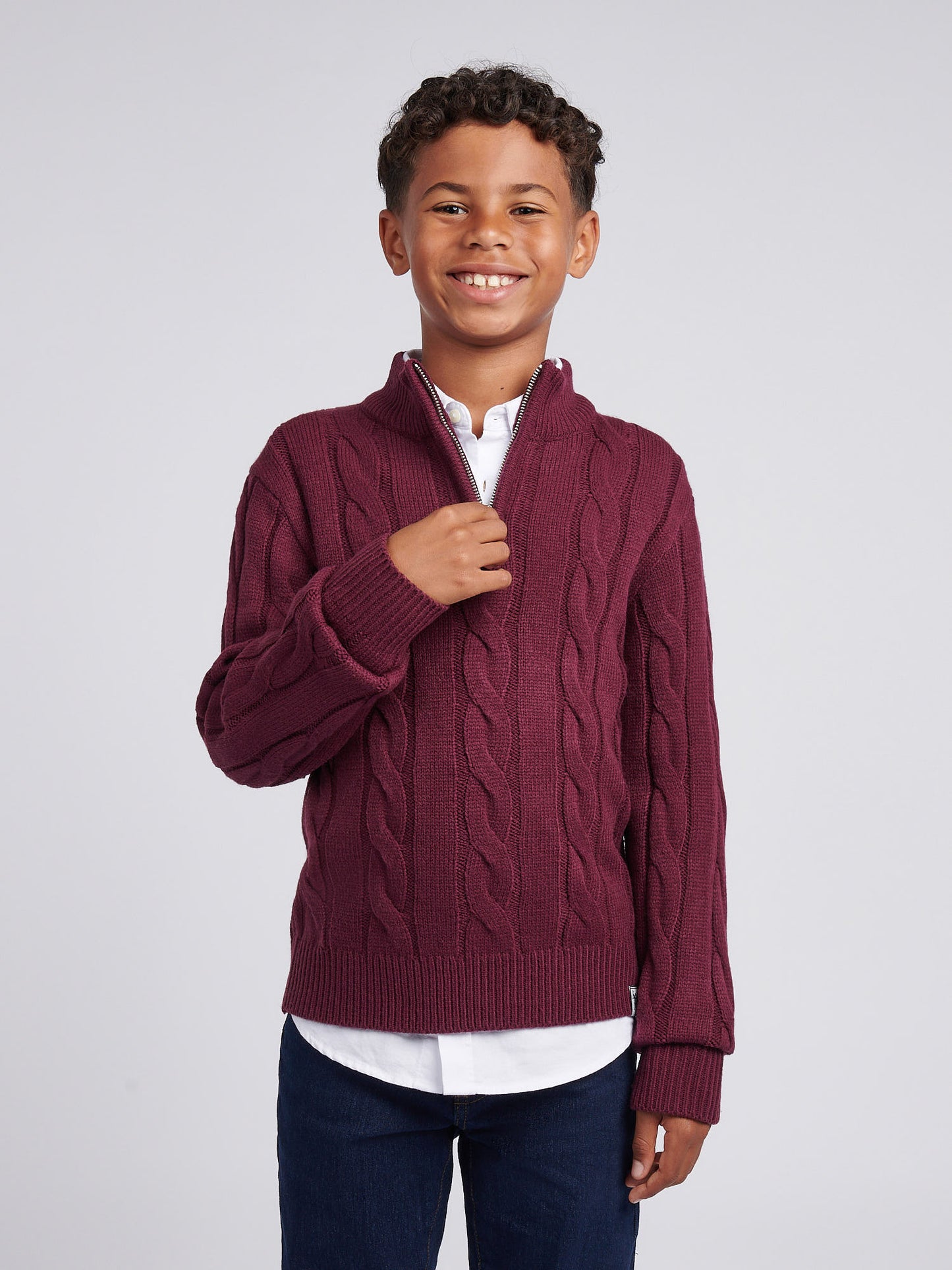 Boys Cable Knit Funnel in Grape Wine