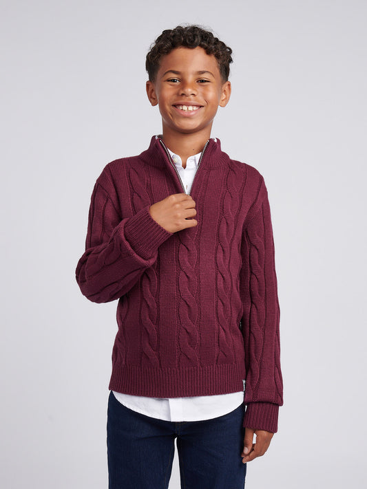 Boys Cable Knit Funnel in Grape Wine