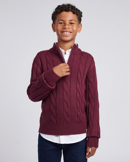 Boys Cable Knit Funnel in Grape Wine