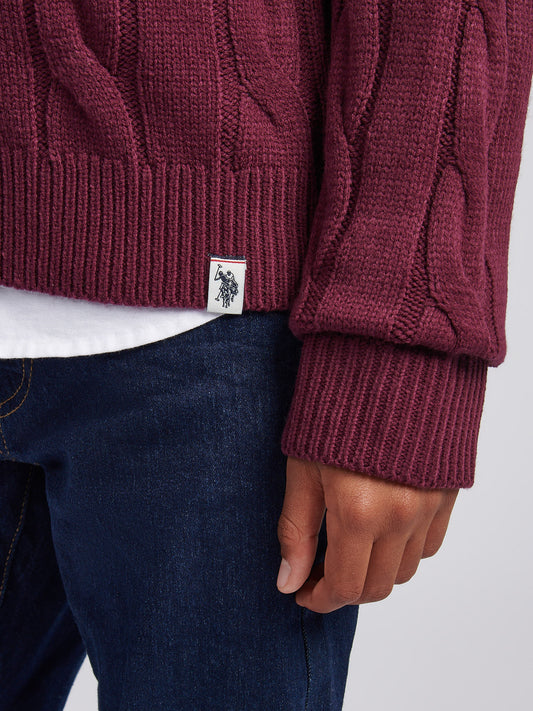 Boys Cable Knit Funnel in Grape Wine