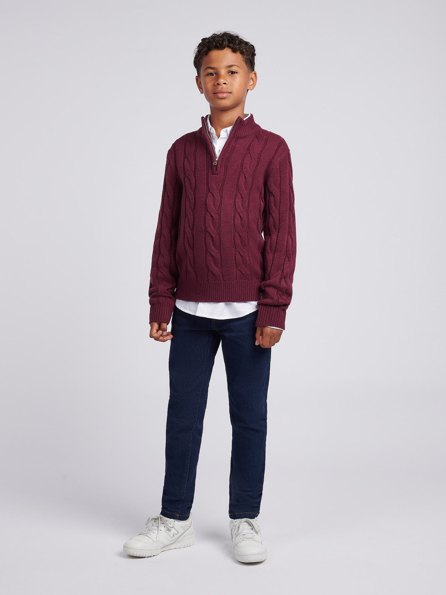 Boys Cable Knit Funnel in Grape Wine