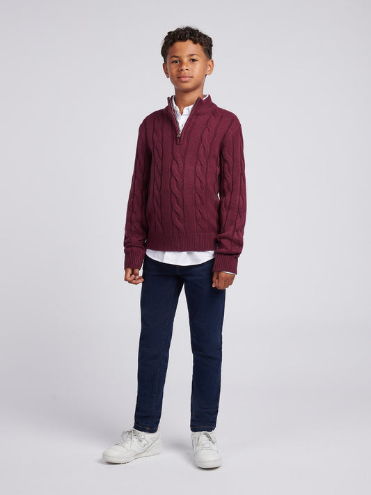 Boys Cable Knit Funnel in Grape Wine