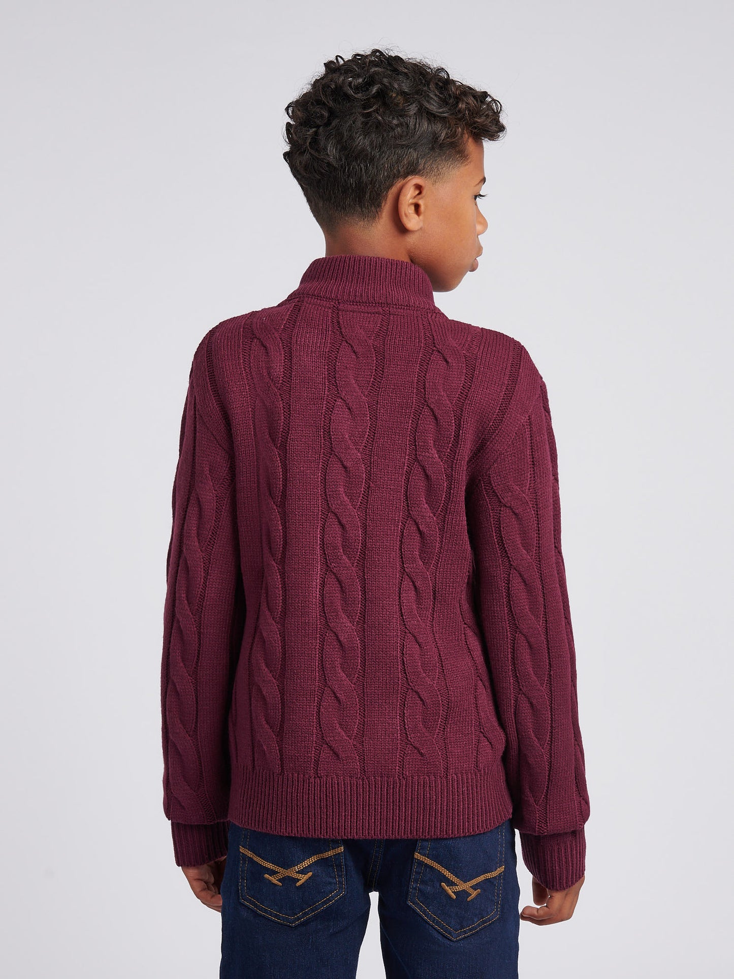 Boys Cable Knit Funnel in Grape Wine