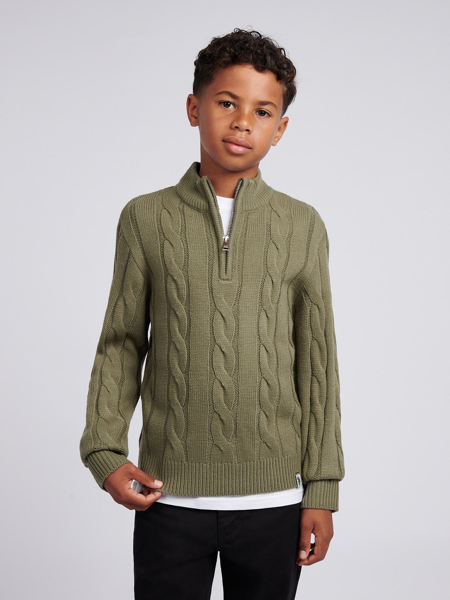 Boys Cable Knit Funnel in Mulled Basil